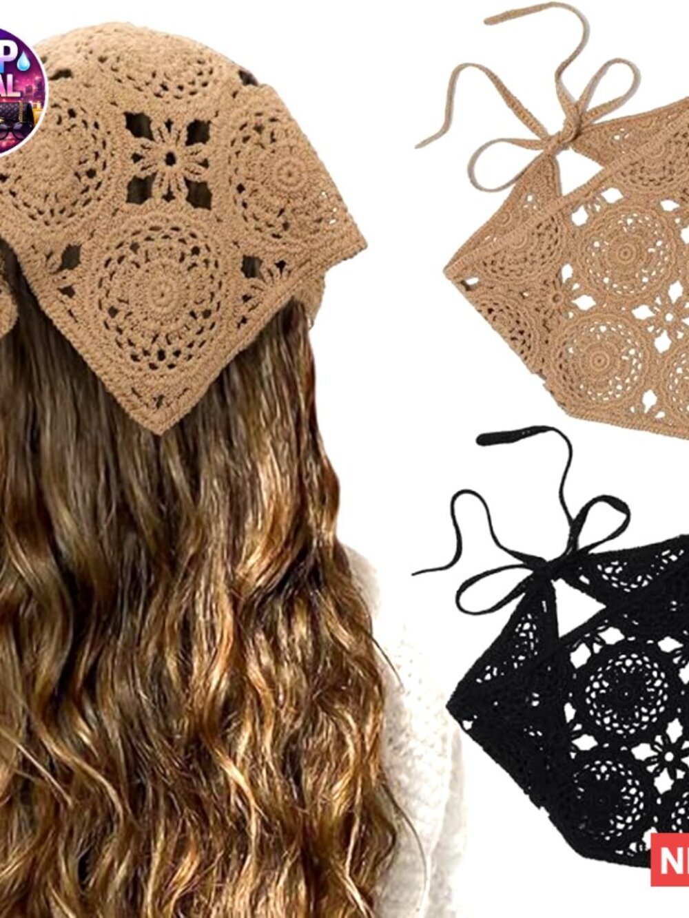 Floral Crochet Hair Bandanas Headscarf 2 PCS Daisy Headband Vintage Head